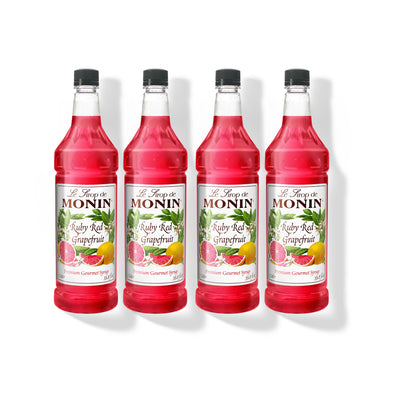 Monin Ruby Red Grapefruit Syrup 1L Plastic Bottle (Pack of 4)