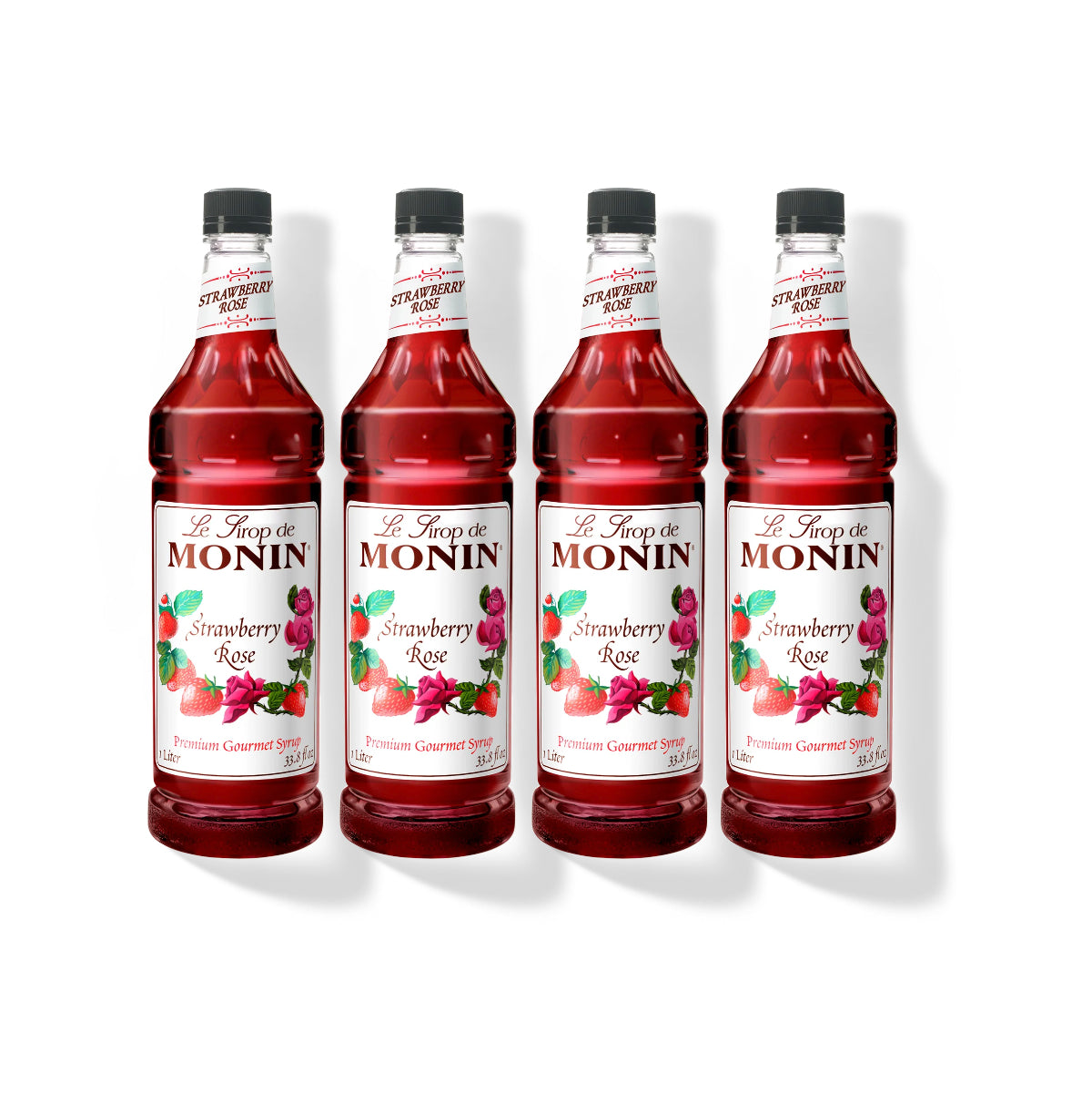 Monin Strawberry Rose Syrup 1L Plastic Bottle (Pack of 4)