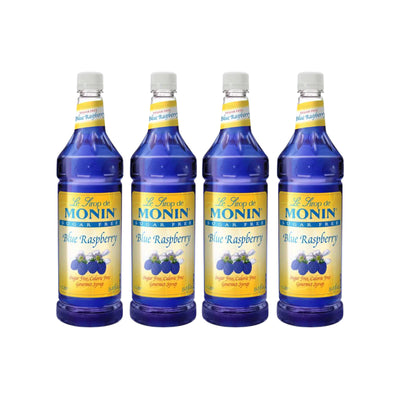Monin Sugar Free Blue Raspberry Syrup 1L Plastic Bottle (Pack of 4)