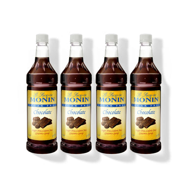 Monin Sugar Free Chocolate Syrup 1L Plastic Bottle (Pack of 4)