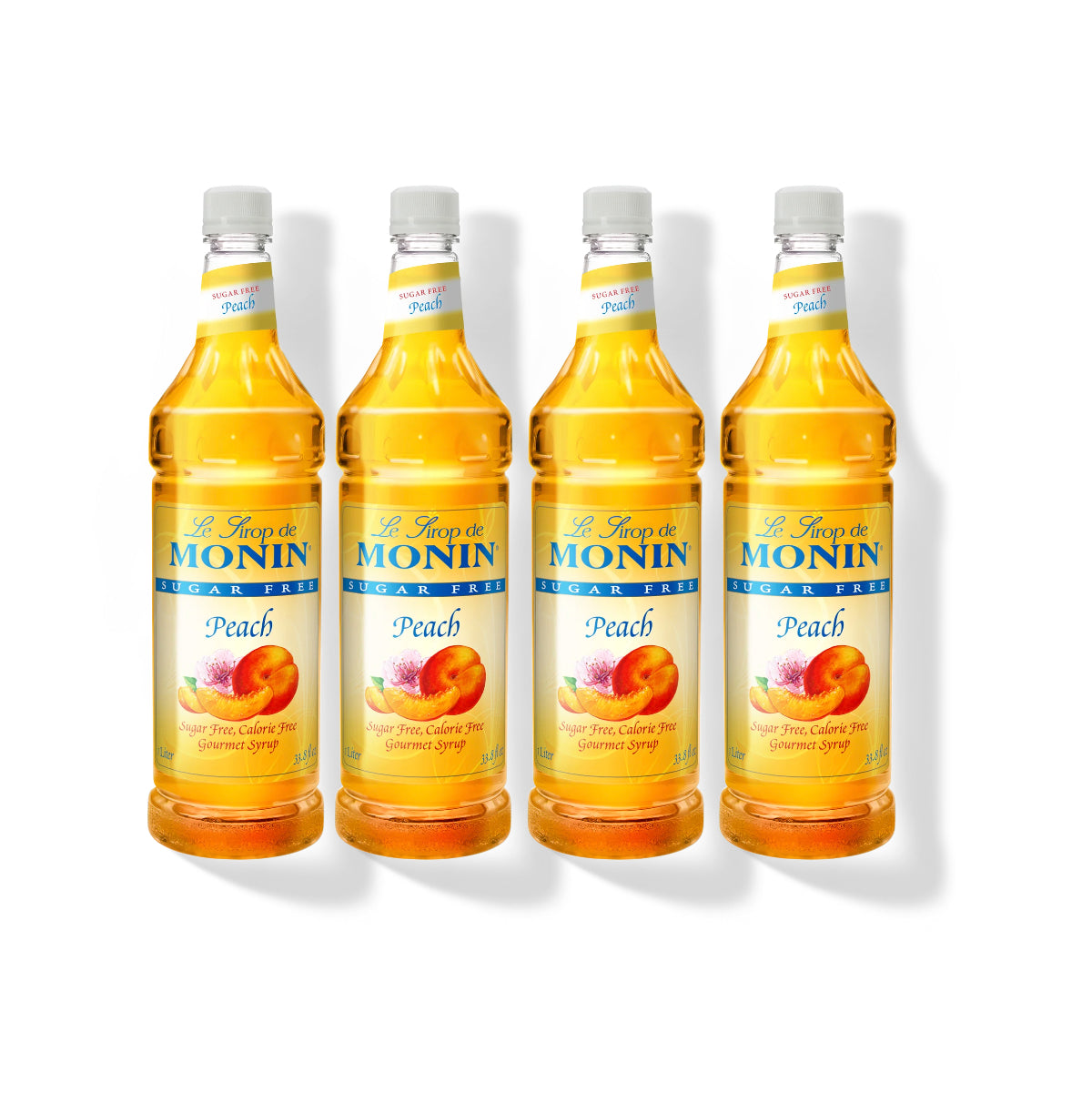 Monin Sugar Free Peach 1L Plastic Bottle (Pack of 4)