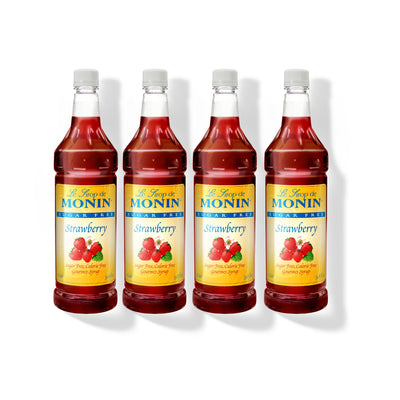 Monin Sugar Free Strawberry Syrup 1L Plastic Bottle (Pack of 4)