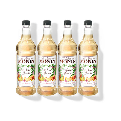 Monin White Peach Syrup 1L Plastic Bottle (Pack of 4)
