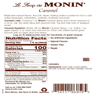 Monin Caramel Syrup 1L Plastic Bottle