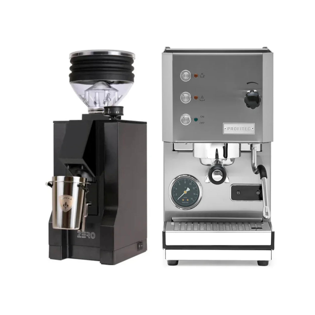 Profitec Go (Stainless Steel) & Eureka Mignon Zero w/Black Spout (Black) - Bundle