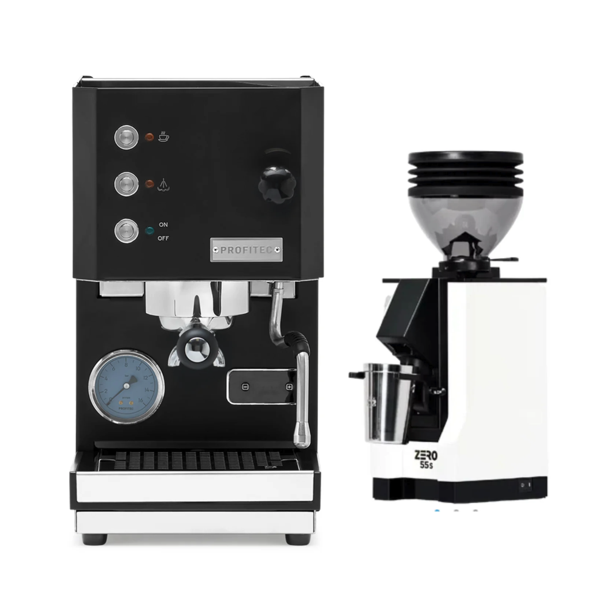 Profitec Go (Black) & Eureka Zero 55S (White) Espresso Machine + Grinder Bundle