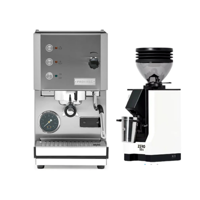 Profitec Go (Stainless Steel) & Eureka Zero 55S (White) Espresso Machine + Grinder Bundle