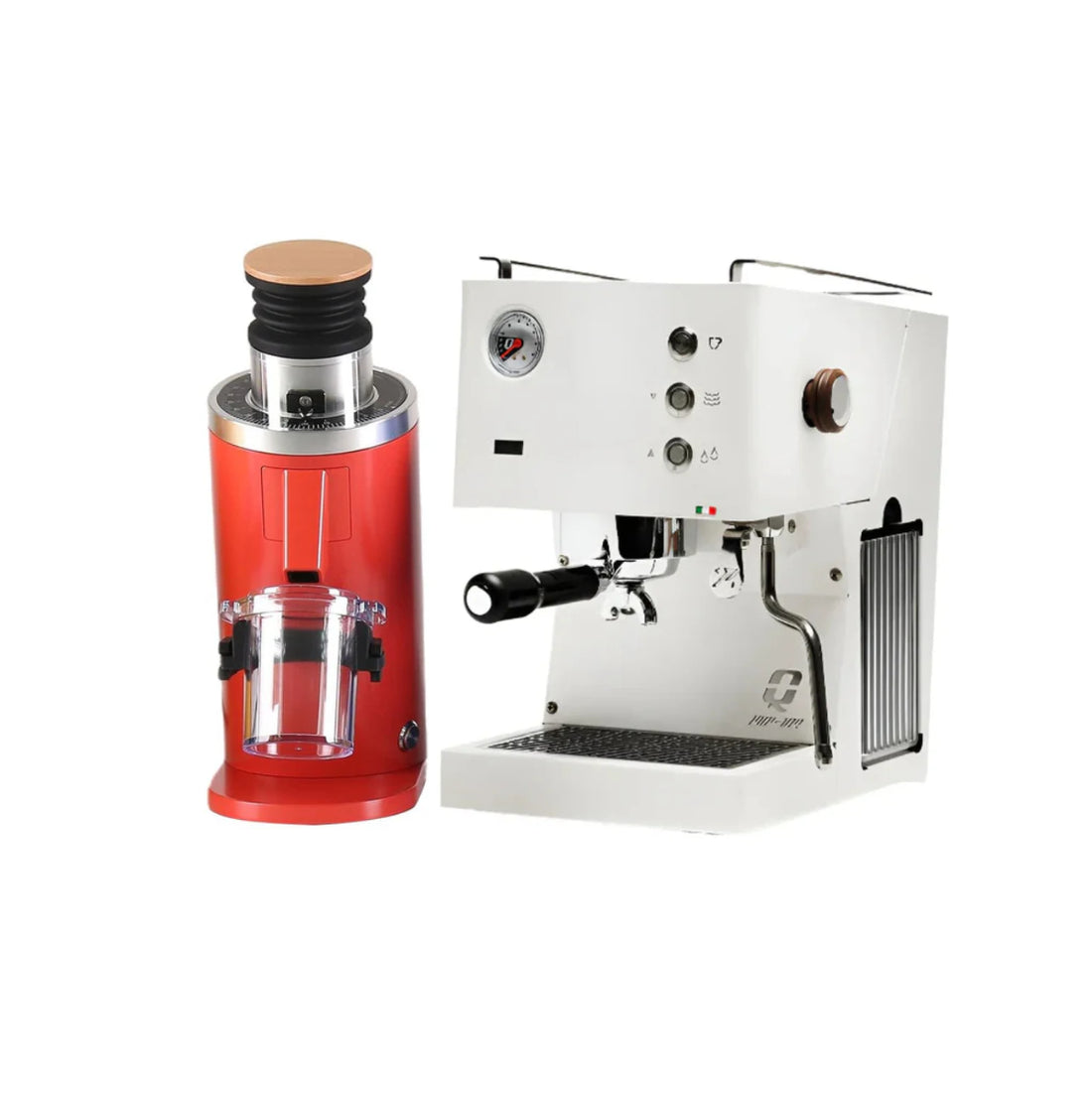 Quick Mill Pop-Up Espresso Machine (White) & DF54 V4 Grinder (Red) - B ...