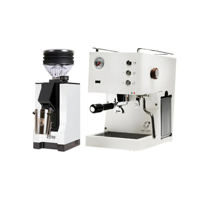 Quick Mill Pop Up Espresso Machine (White) & Eureka Mignon Zero w/Black Spout (White) - Bundle