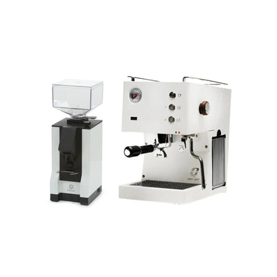 Quick Mill Pop Up Espresso Machine & Eureka Facile Coffee Grinder (White) Bundle