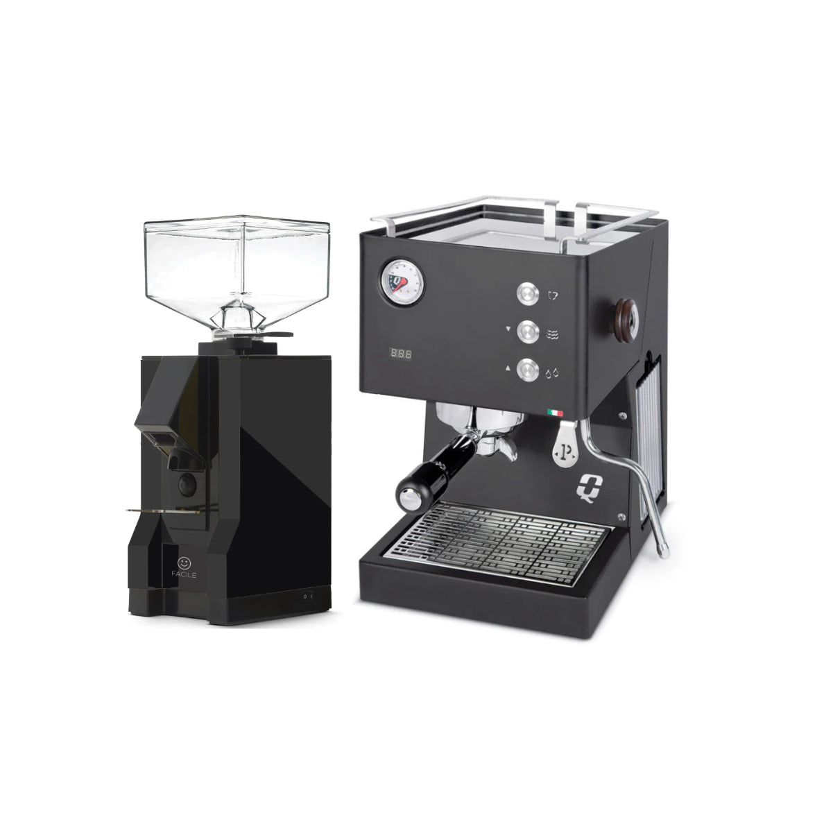 Quick Mill Pop Up Espresso Machine & Eureka Facile Coffee Grinder (Black) Bundle