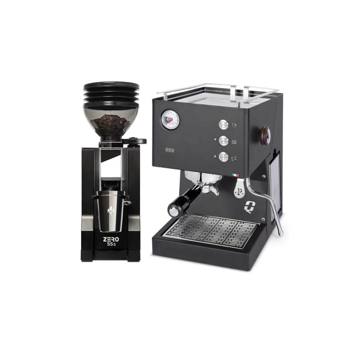 Quick Mill Pop-Up Espresso Machine (Black) & Eureka Mignon Zero 55s (Black) - Bundle