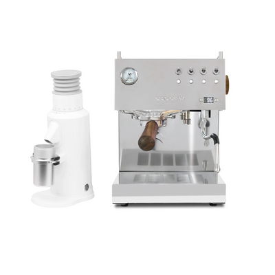 Ascaso Steel Duo (Polished) & T64 Single Dose Coffee Grinder (White) Bundle