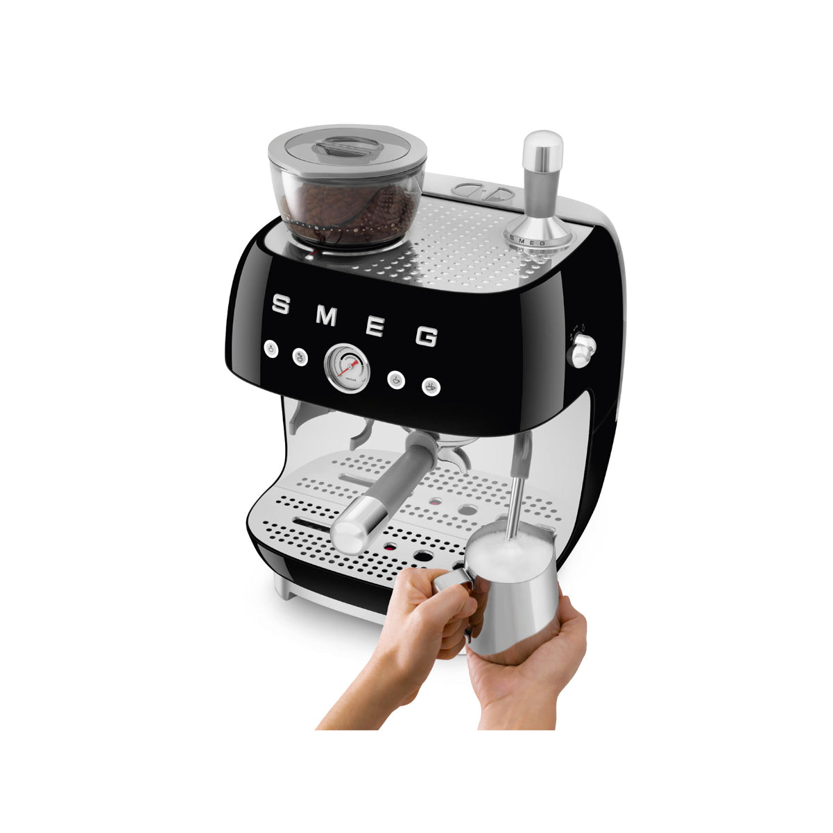 Smeg Manual Semi Automatic Espresso Machine With Grinder (EGF03BLUS - Black)