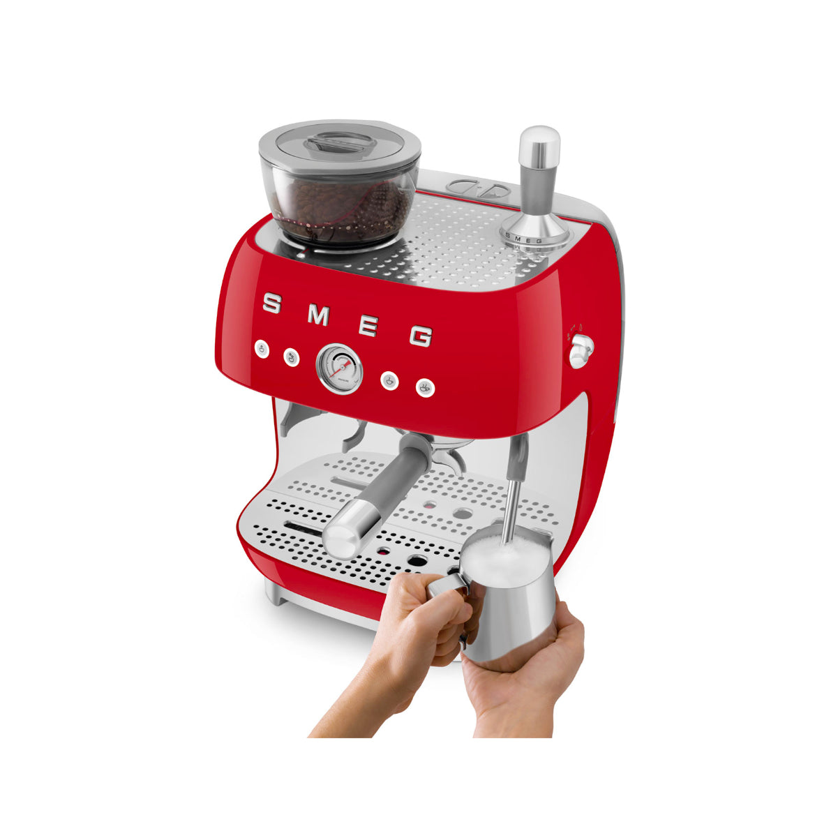 Smeg Manual Semi Automatic Espresso Machine With Grinder (EGF03RDUS - Red)