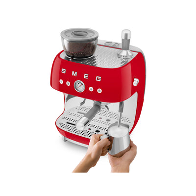 Smeg Manual Semi Automatic Espresso Machine With Grinder (EGF03RDUS - Red)