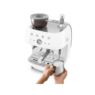 Smeg Manual Semi Automatic Espresso Machine With Grinder (EGF03WHUS - White)