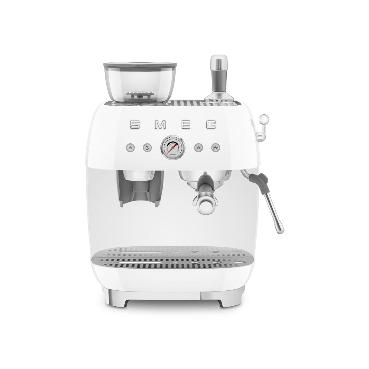 Smeg Manual Semi Automatic Espresso Machine With Grinder (EGF03WHUS - White)