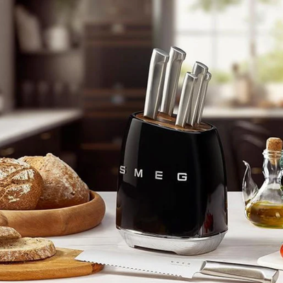 Smeg Retro-Style Knife Block with Knives KBSF02BL (Black)