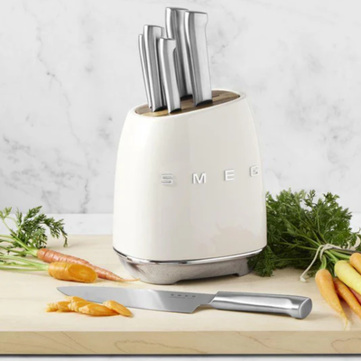 Smeg Retro-Style Knife Block with Knives KBSF01CR (Cream)