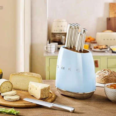 Smeg Retro-Style Knife Block with Knives KBSF02PB (Pastel Blue)