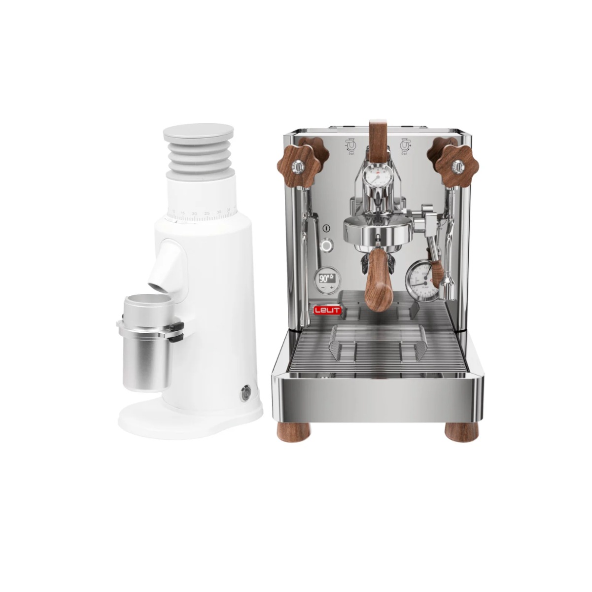 Lelit Bianca V3 Espresso Machine (Stainless Steel) and T64 Single Dose Grinder (White)