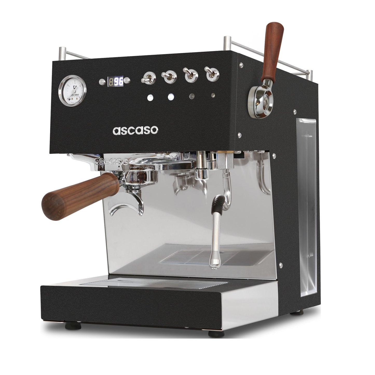 Ascaso Steel Duo Plus V2.5 PID Dual Thermoblock Espresso Machine in black, three-quarter front view