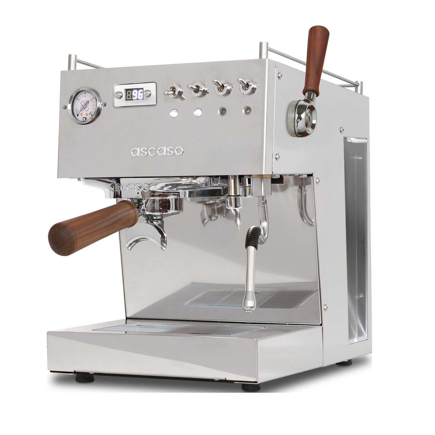 Ascaso Steel Duo Plus V2.5 PID Dual Thermoblock Espresso Machine in inox, three-quarter front view