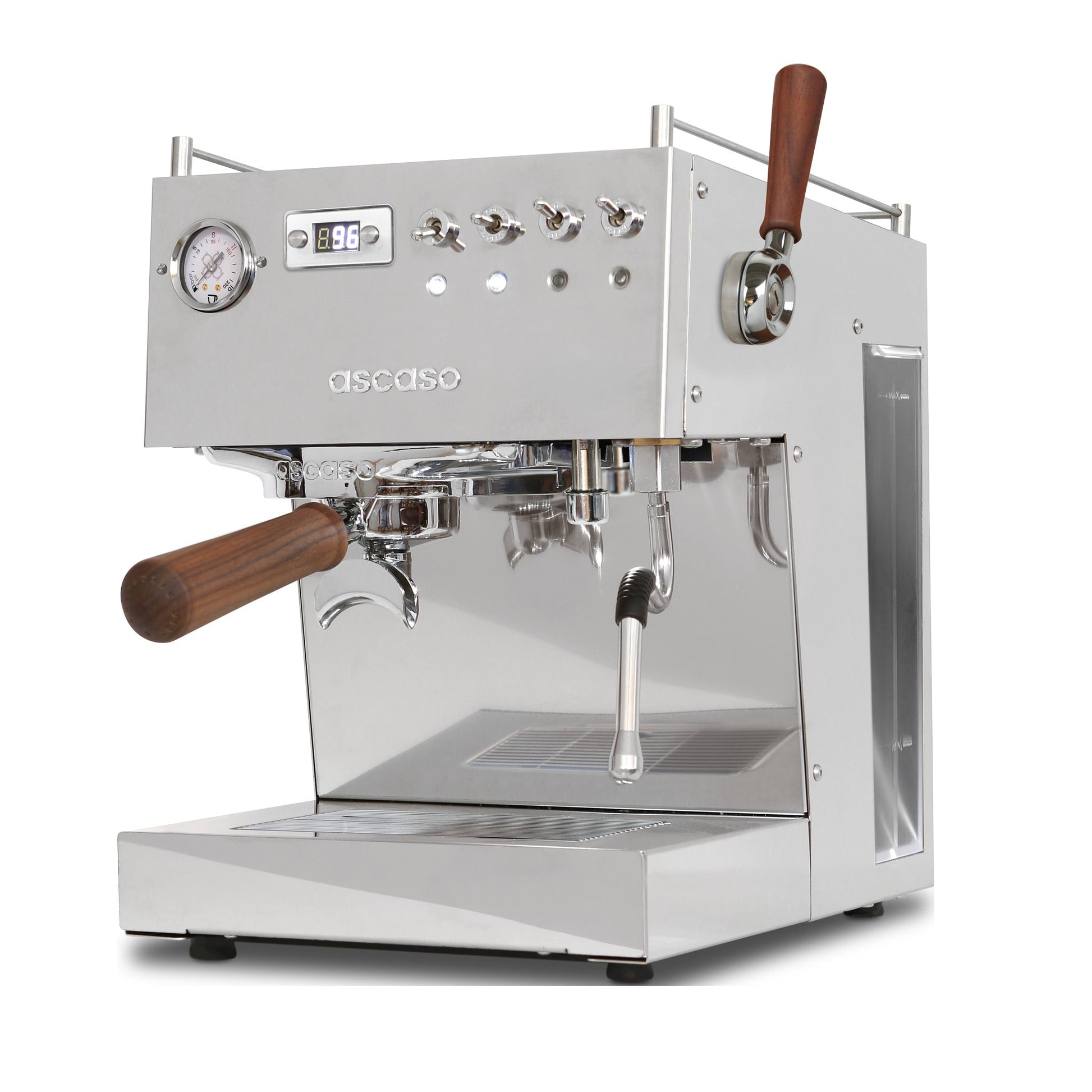 Ascaso Steel Duo Plus V2.5 PID Dual Thermoblock Espresso Machine in inox, three-quarter front view