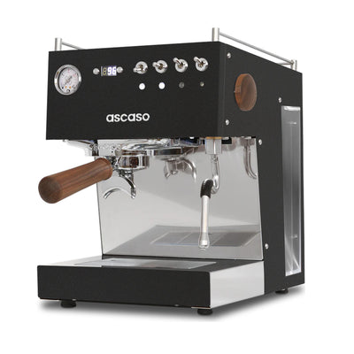 Ascaso Steel Duo V2.5 PID Dual Thermoblock Espresso Machine in black, three-quarter front angle