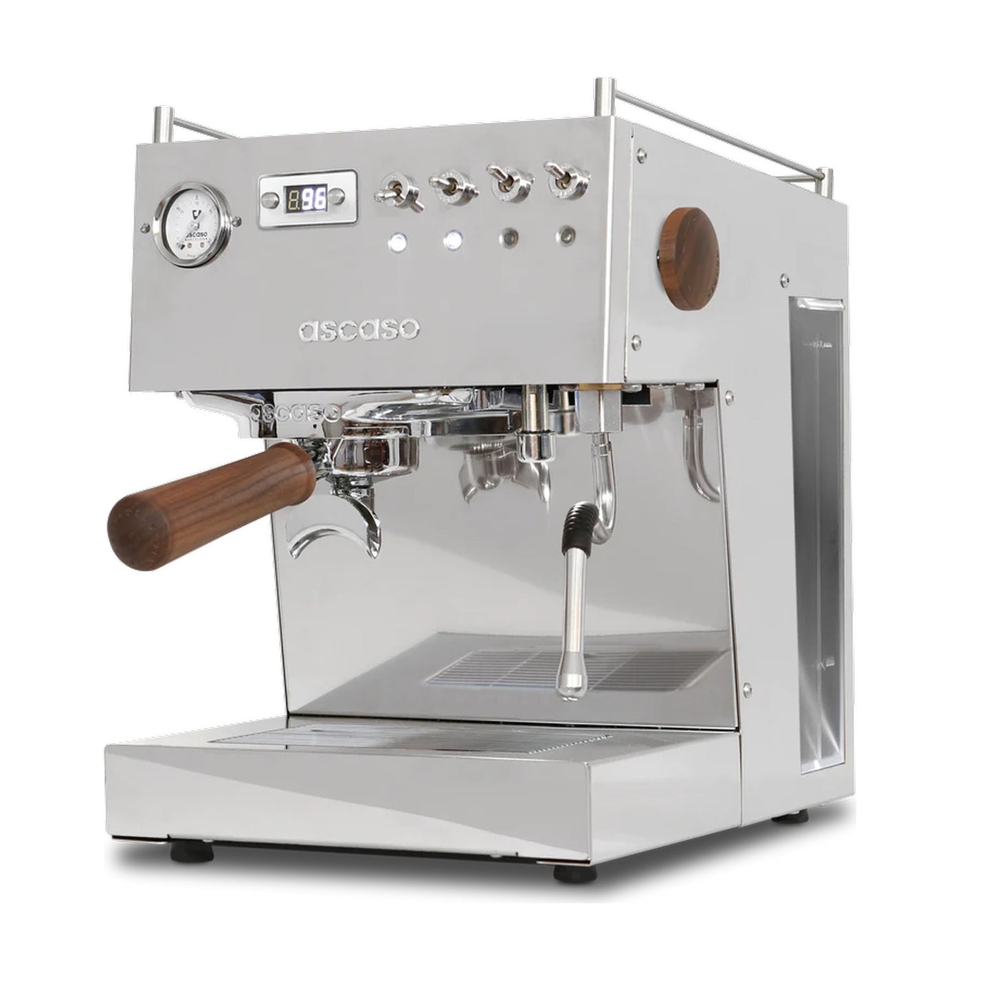 Ascaso Steel Duo V2.5 PID Dual Thermoblock Espresso Machine in inox stainless steel, three-quarter front angle