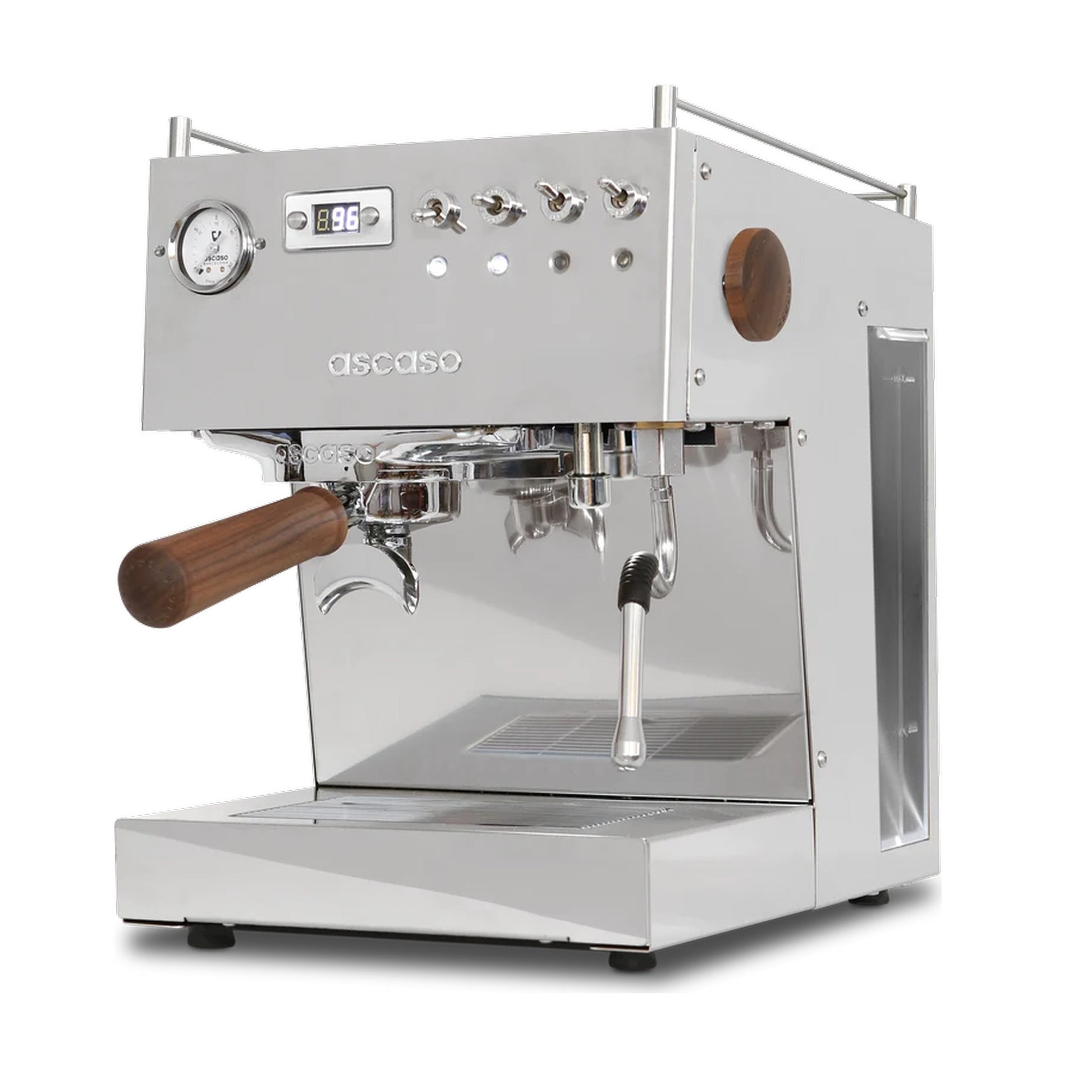 Ascaso Steel Duo V2.5 PID Dual Thermoblock Espresso Machine in inox stainless steel, three-quarter front angle