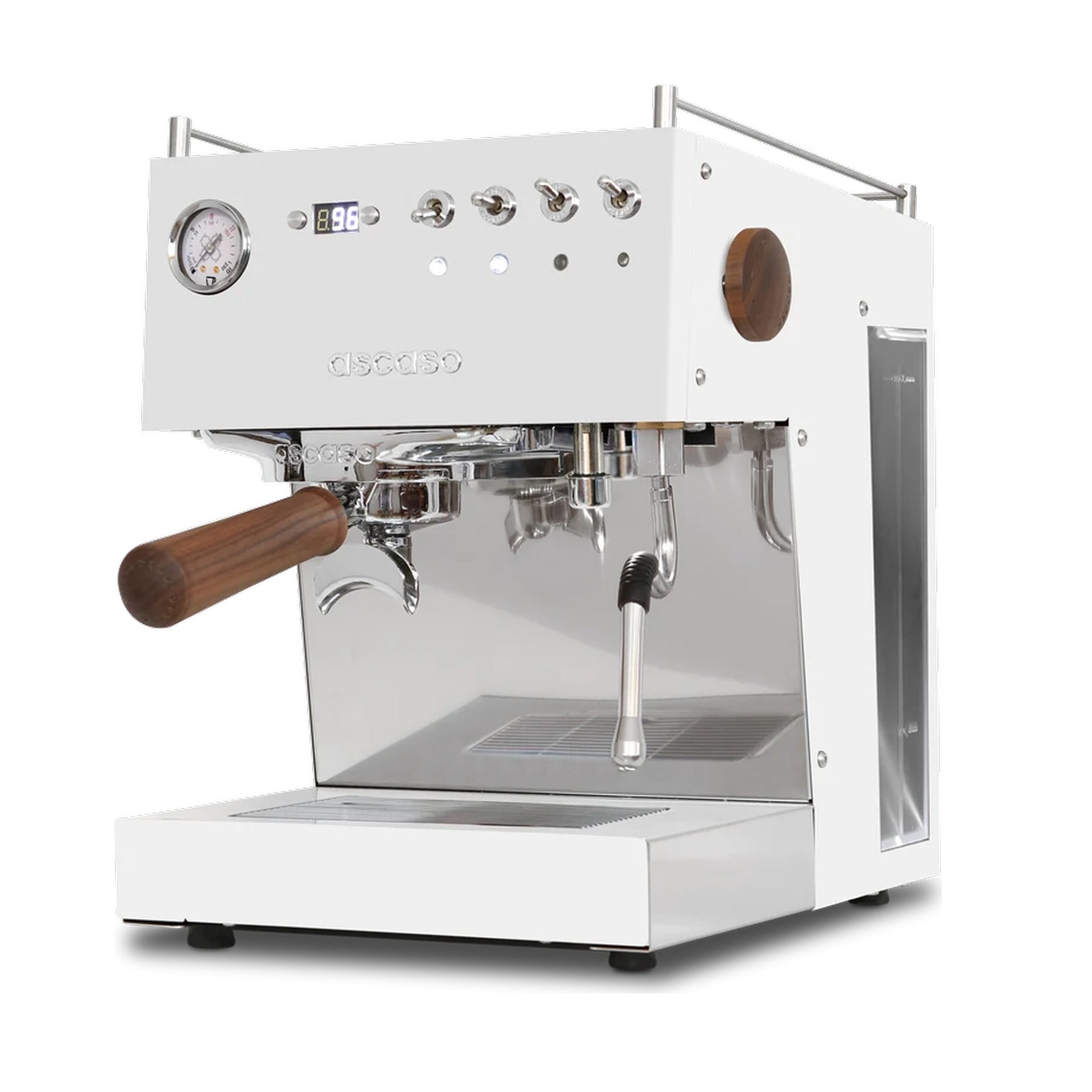 Ascaso Steel Duo V2.5 PID Dual Thermoblock Espresso Machine in white, three-quarter front angle