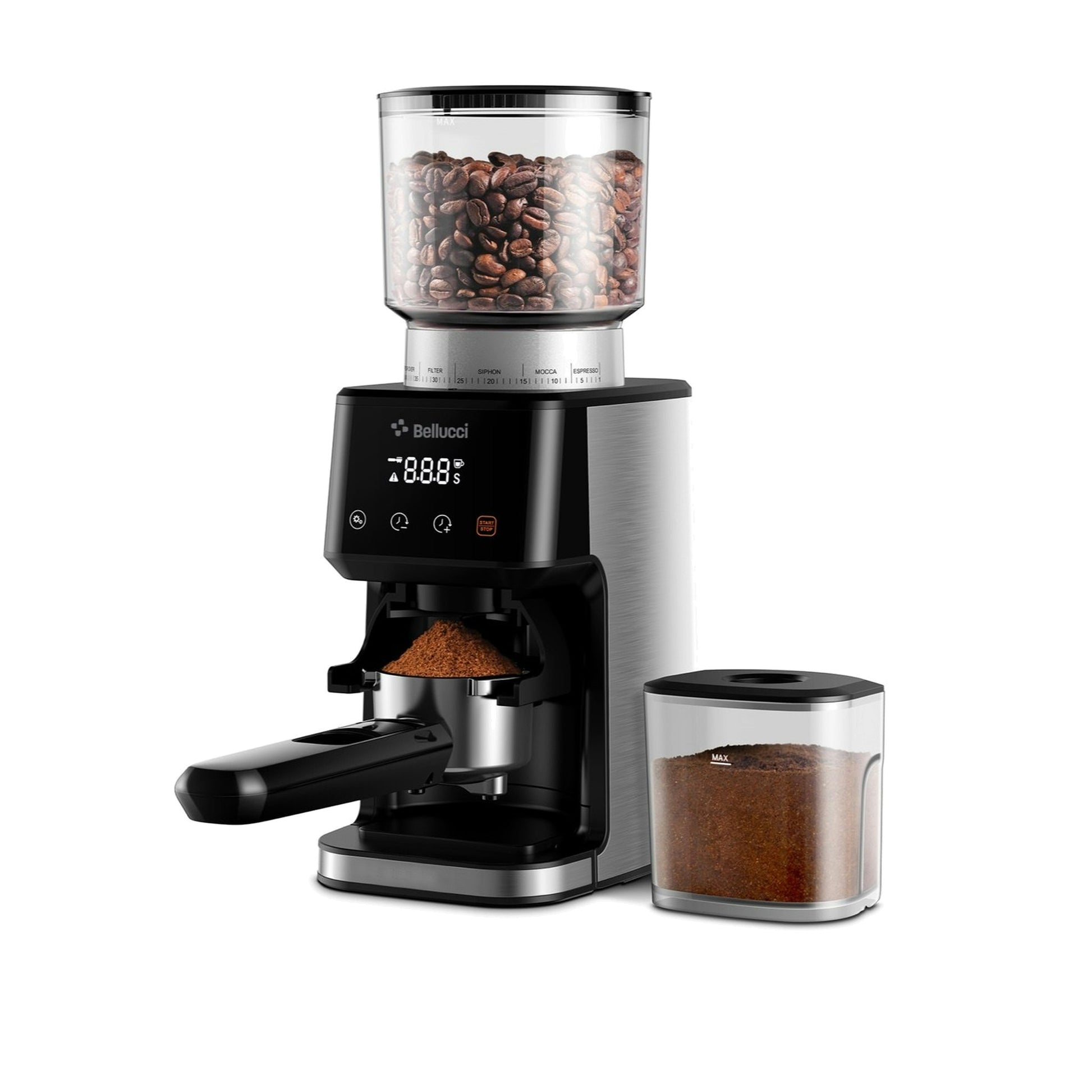 Bellucci Casa Coffee Grinder in black, with grounds container