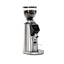 Bellucci Preciso Mini Coffee Grinder in stainless steel, side profile with the adjustable portafilter holder