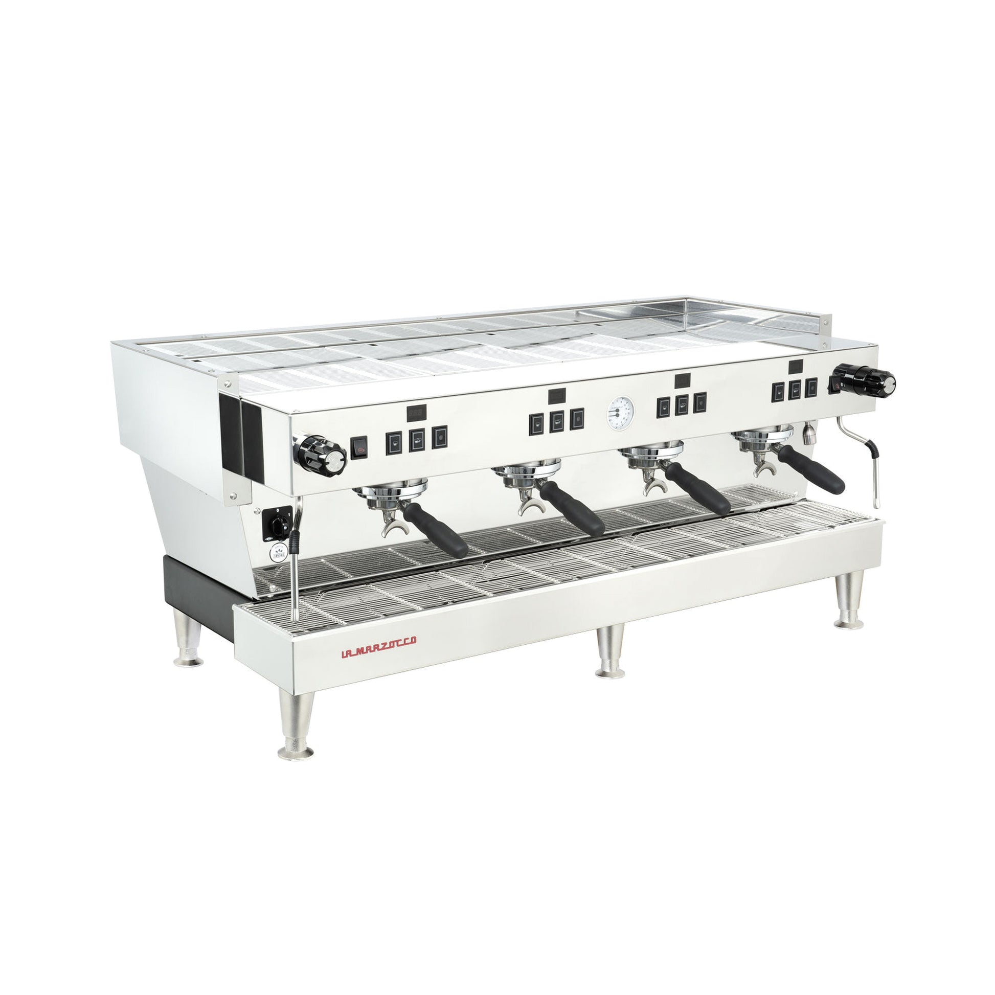 La Marzocco Linea Classic S four group commercial espresso machine, three-quarter front view