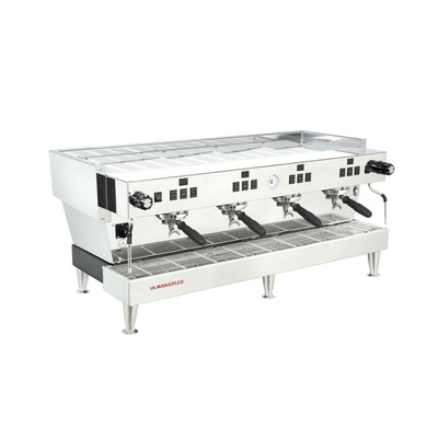 La Marzocco Linea Classic S four group commercial espresso machine, three-quarter front view