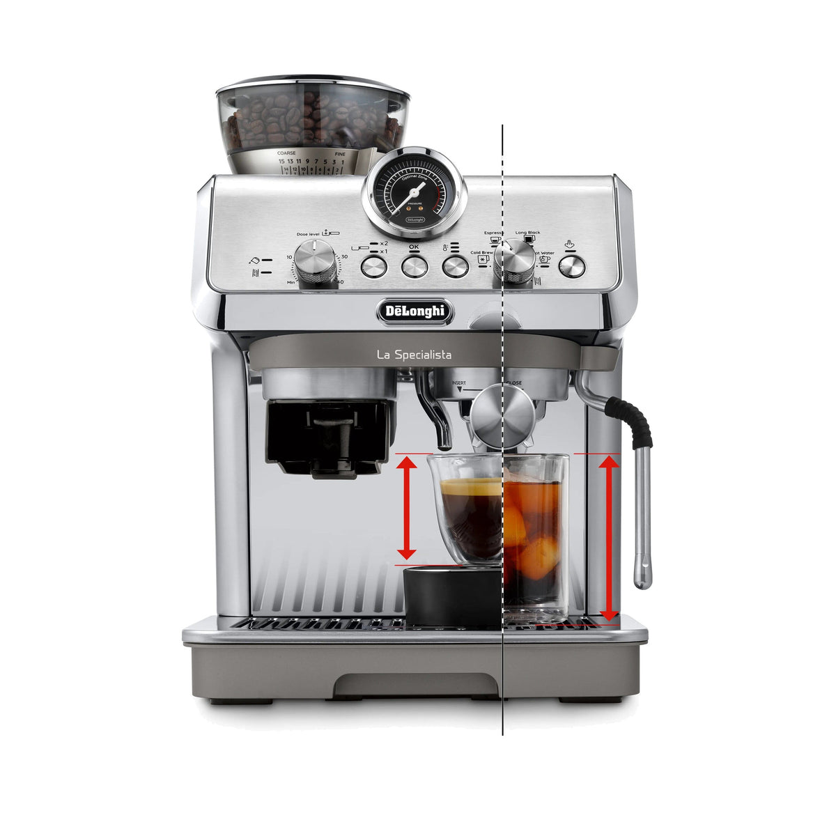 De'Longhi La Specialista Arte Evo Espresso Machine with Cold Brew in metal, cold extraction diagram
