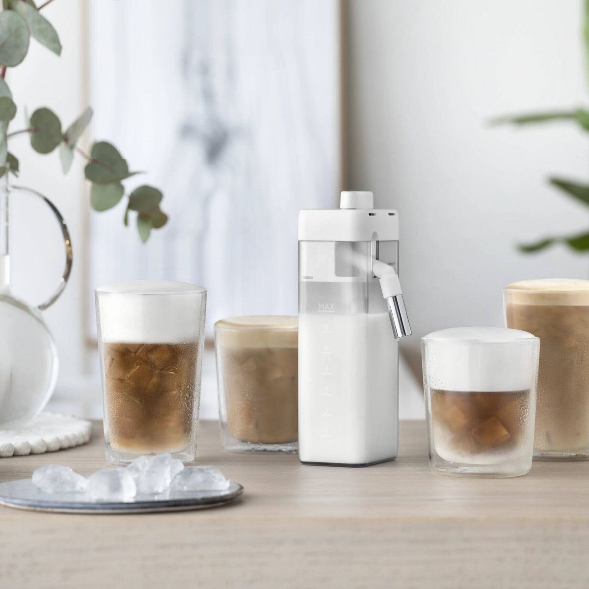 De'Longhi LatteCrema Cool Upgrade Set for Rivelia, cold foam drinks on a counter