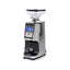 Eureka Atom Specialty 75 coffee grinder in chrome, angled view showing display
