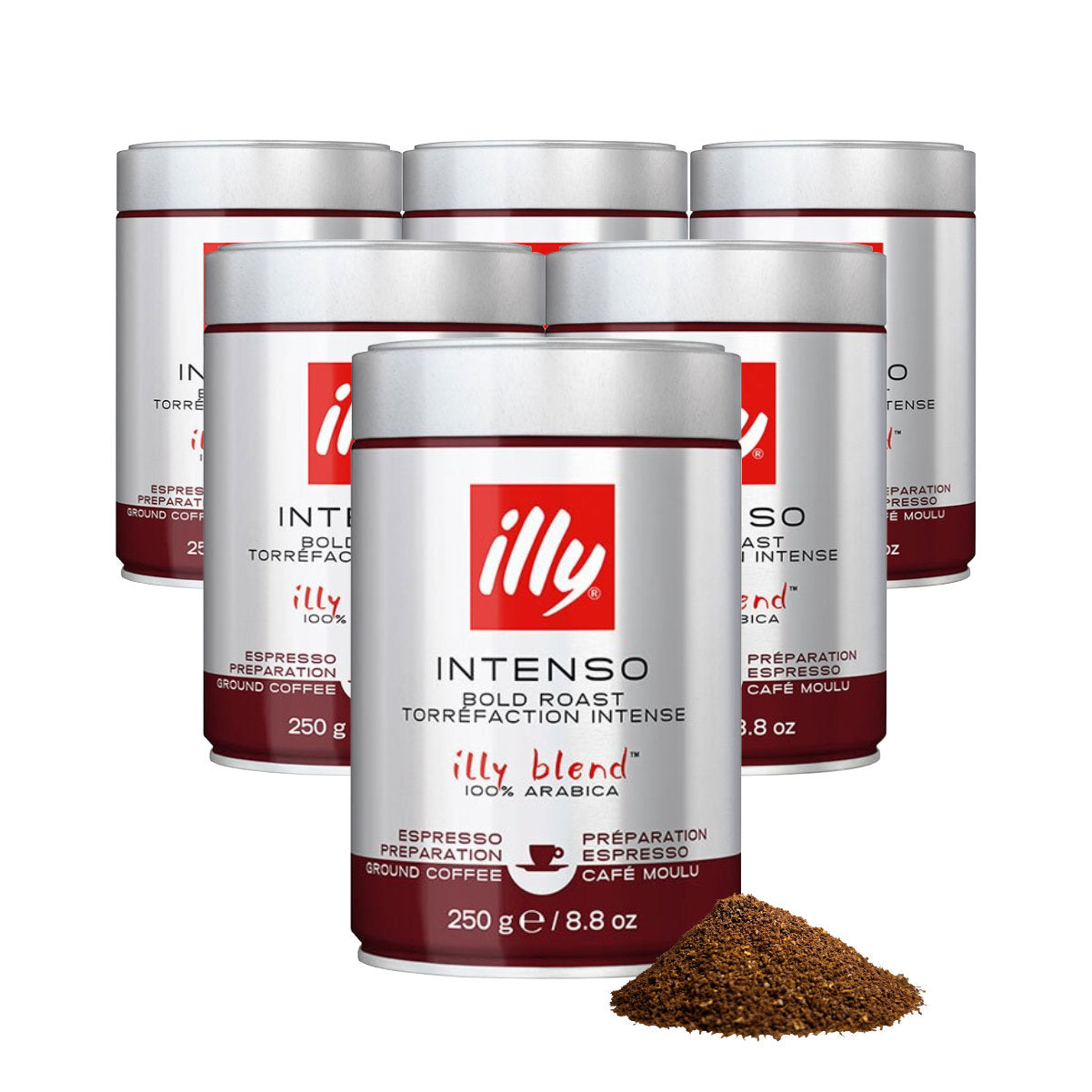  illy Intenso Ground Coffee, Bold Roast Espresso 250g  (International Version) 6 Pack : Grocery & Gourmet Food