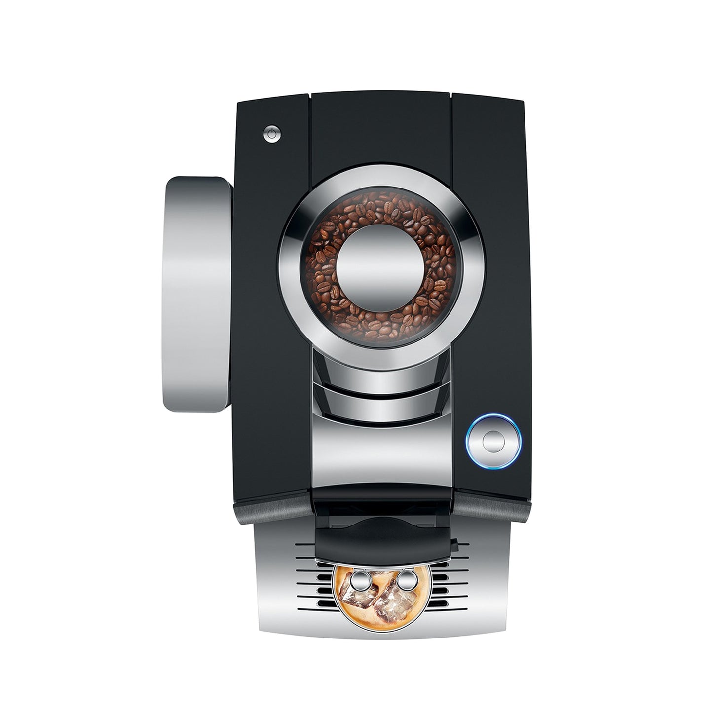 Jura Z10 Gen 2 Automatic Espresso Machine in aluminum black, top view with cold brew coffee
