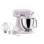 KitchenAid Artisan Series 5-Quart Tilt-Head Stand Mixer in wildflower, shown with the wire whip, flat beater and dough hook attachments