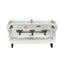 La Marzocco KB90 three group commercial espresso machine with straight-in portafilters, front view