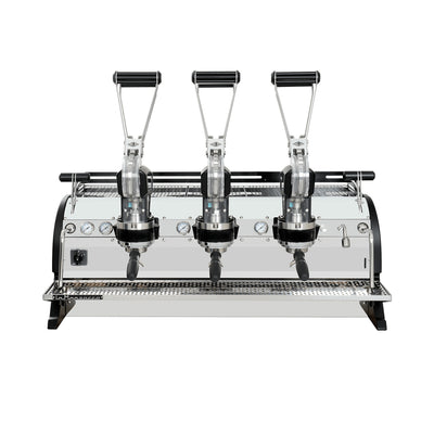 La Marzocco Leva S three group commercial lever espresso machine, front view showing the spring lever groups