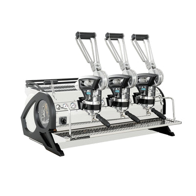 La Marzocco Leva S three group commercial lever espresso machine, angled view