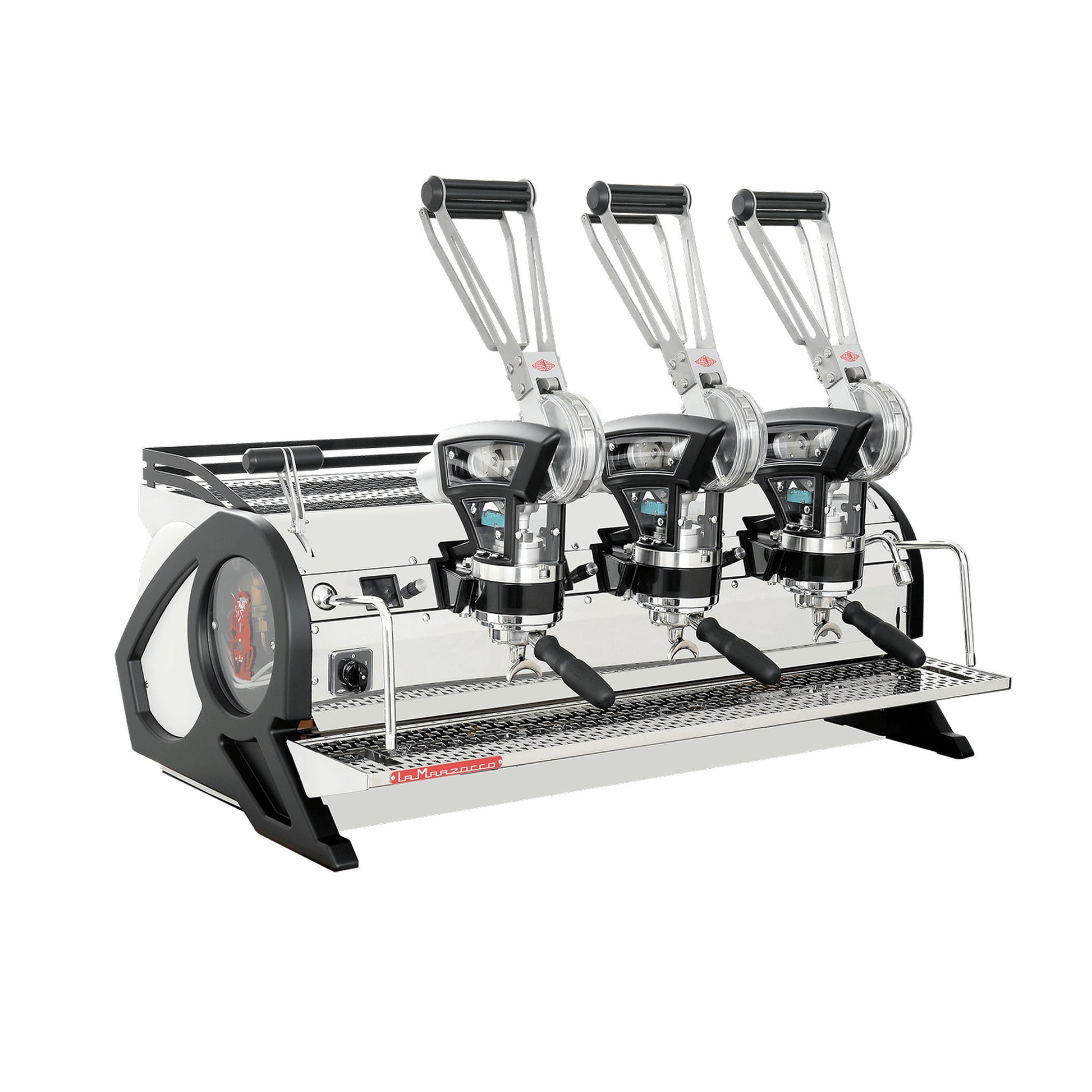 La Marzocco Leva X three group commercial lever espresso machine, angled view
