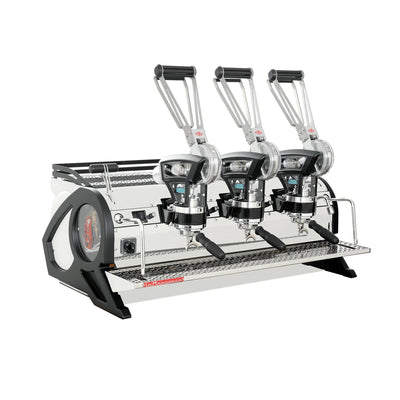 La Marzocco Leva X three group commercial lever espresso machine, angled view