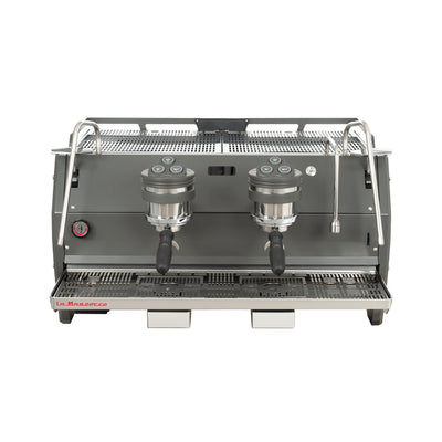 La Marzocco Strada S two group commercial espresso machine, front view in stainless steel