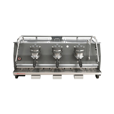 La Marzocco Strada S three group commercial espresso machine, front view in stainless steel